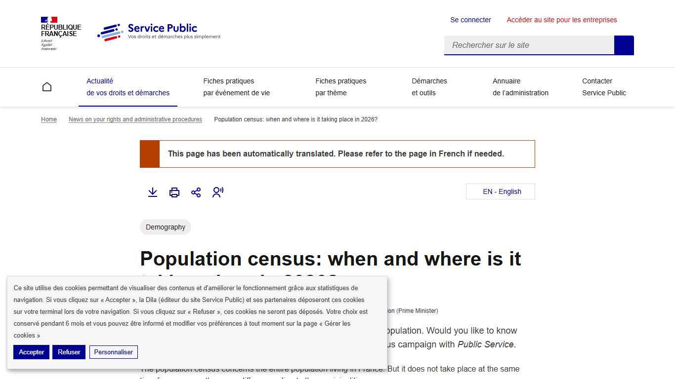 Demography -Population census: when and where is it taking place in 2026? | Service Public
