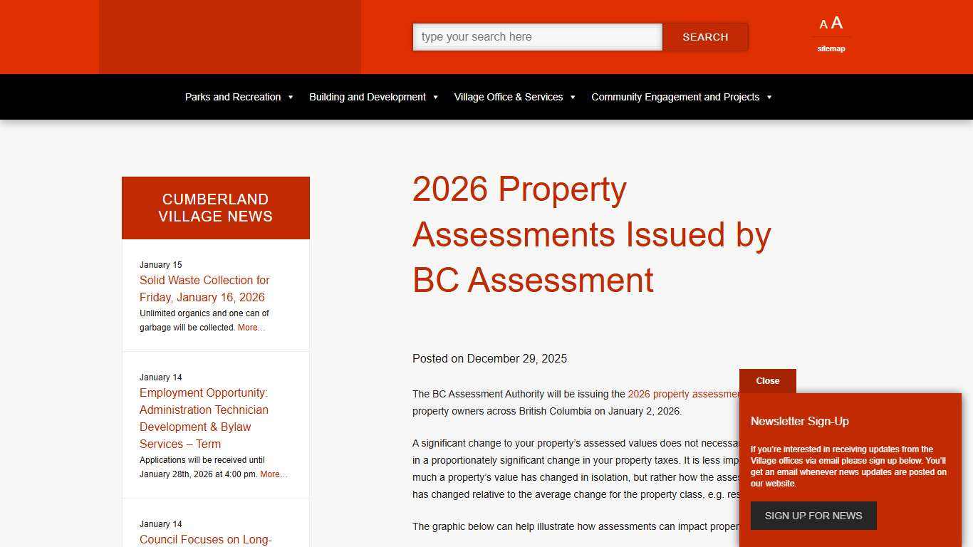 2026 Property Assessments Issued by BC Assessment – The Village of Cumberland