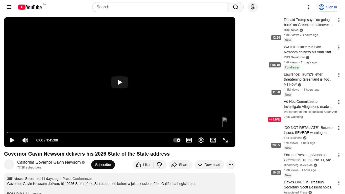 Governor Gavin Newsom delivers his 2026 State of the State address - YouTube